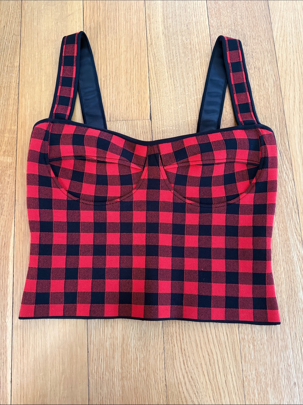 Ronny Kobo Collection Red and Black Plaid Bustier Crop Top